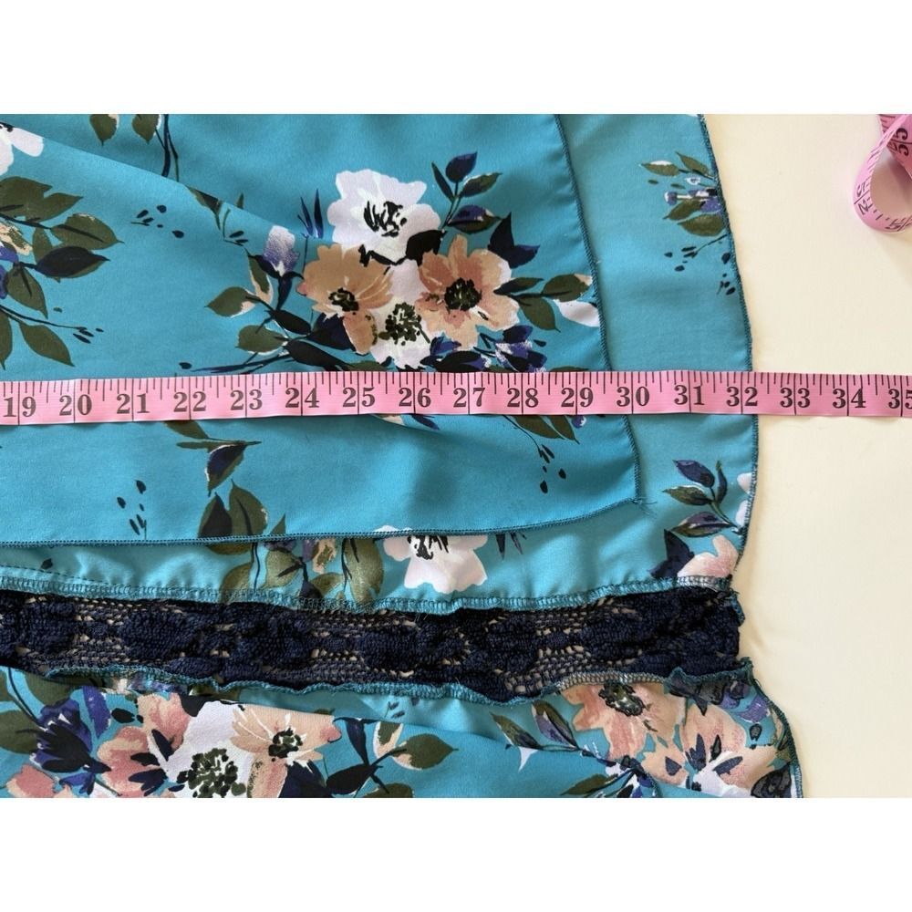 Floral Kimono Cardigan Lace Crochet Sheer Cottage Beach Boho Open Front Duster M - Picture 15 of 15